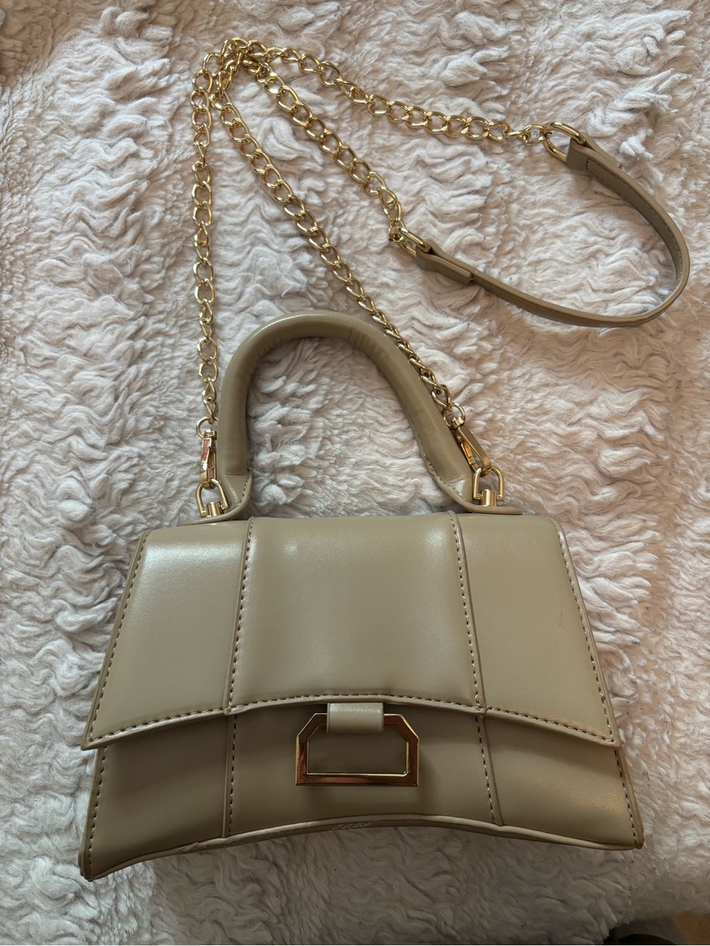 Windsor Taupe Top-Handle Crossbody Bag with Gold Chain